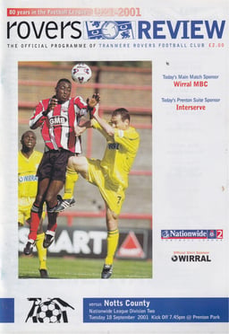Tranmere Rovers v Notts County Match Programme 2001-09-18